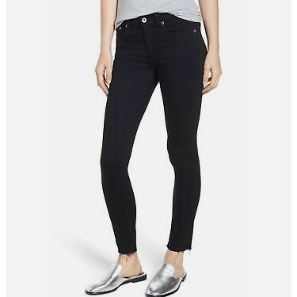 Rag & Bone Ankle Skinny Black Jeans with Raw Hem Size 25